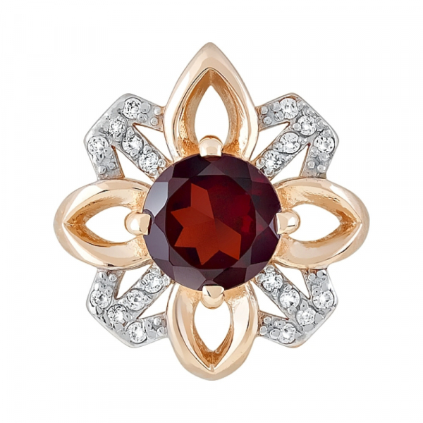 Золотая подвеска с гранатом и фианитом № 119345