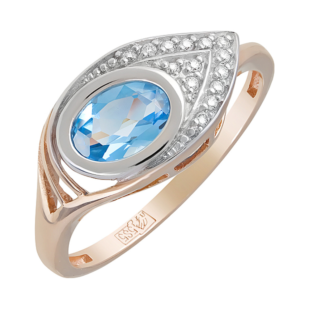 Золотое кольцо с топазом и фианитом № 122797