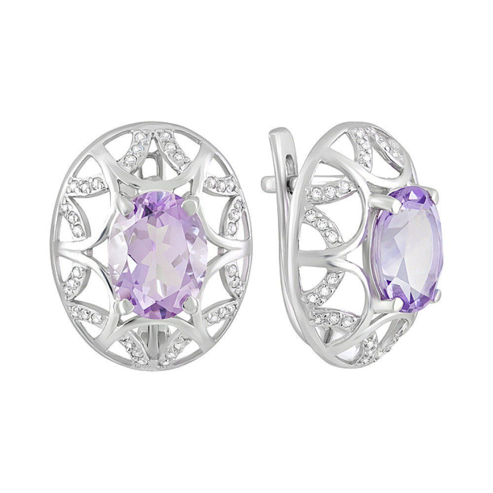 Серебряные серьги с аметистом и фианитом № 124664