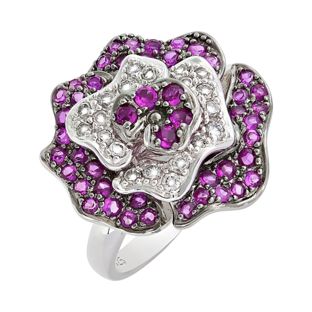 Серебряное кольцо с имитац. корунда и фианитом № 70797