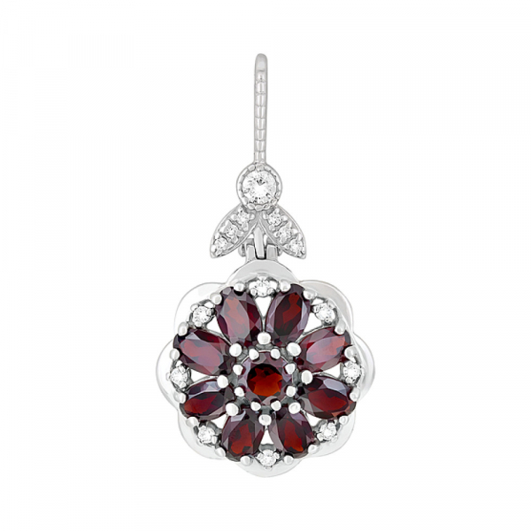 Серебряная подвеска с гранатом и фианитом № 126627