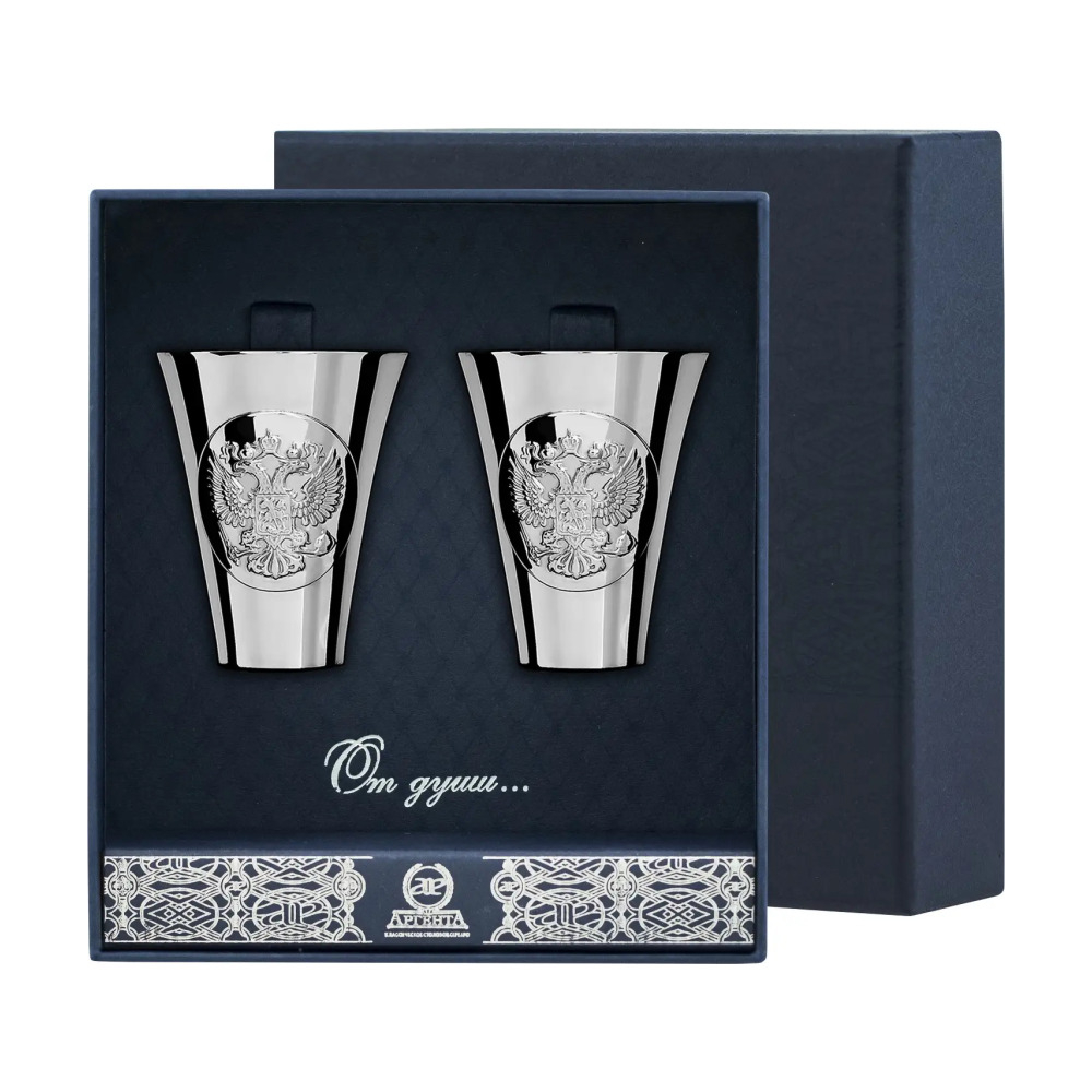 Набор стопок Герб полированный, в футляре из серебра 925 пробы