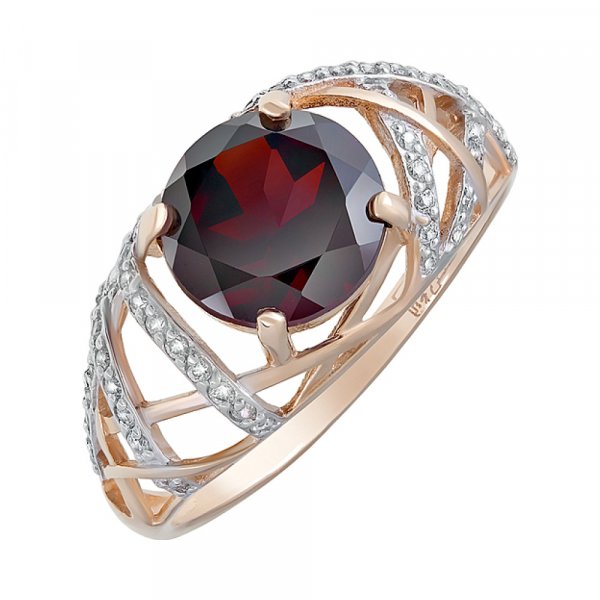 Золотое кольцо с гранатом и фианитом № 124068