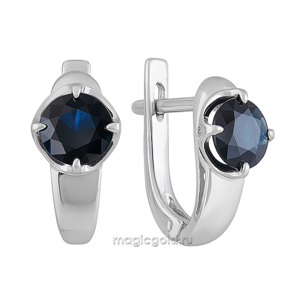 Золотые серьги с бриллиантом и сапфиром № 140347