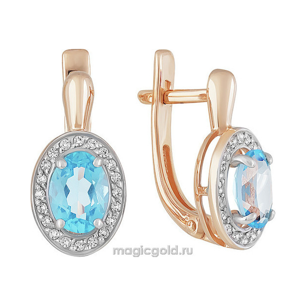 Золотые серьги с топазом и фианитом № 158918
