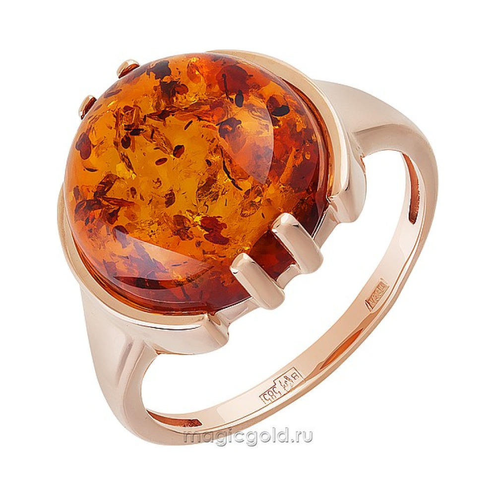 Золотое кольцо с янтарем № 160660