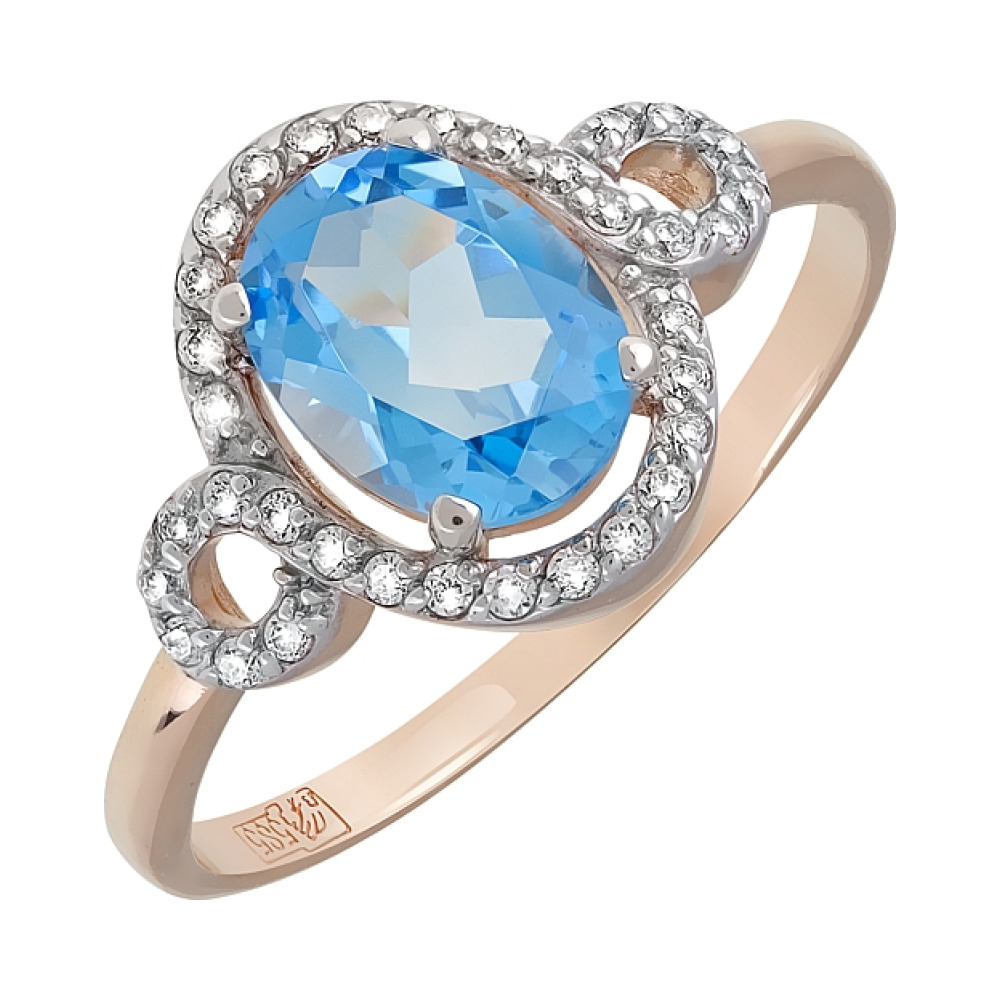 Золотое кольцо с топазом и фианитом № 120492