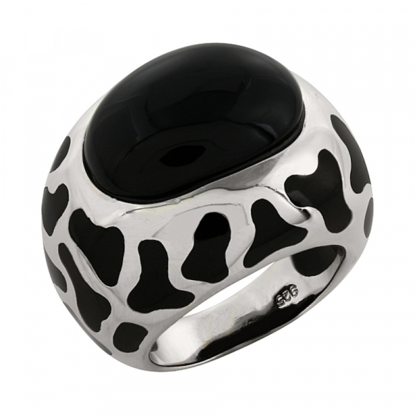 Серебряное кольцо с имит.оникса и кауч. вставками № 96764