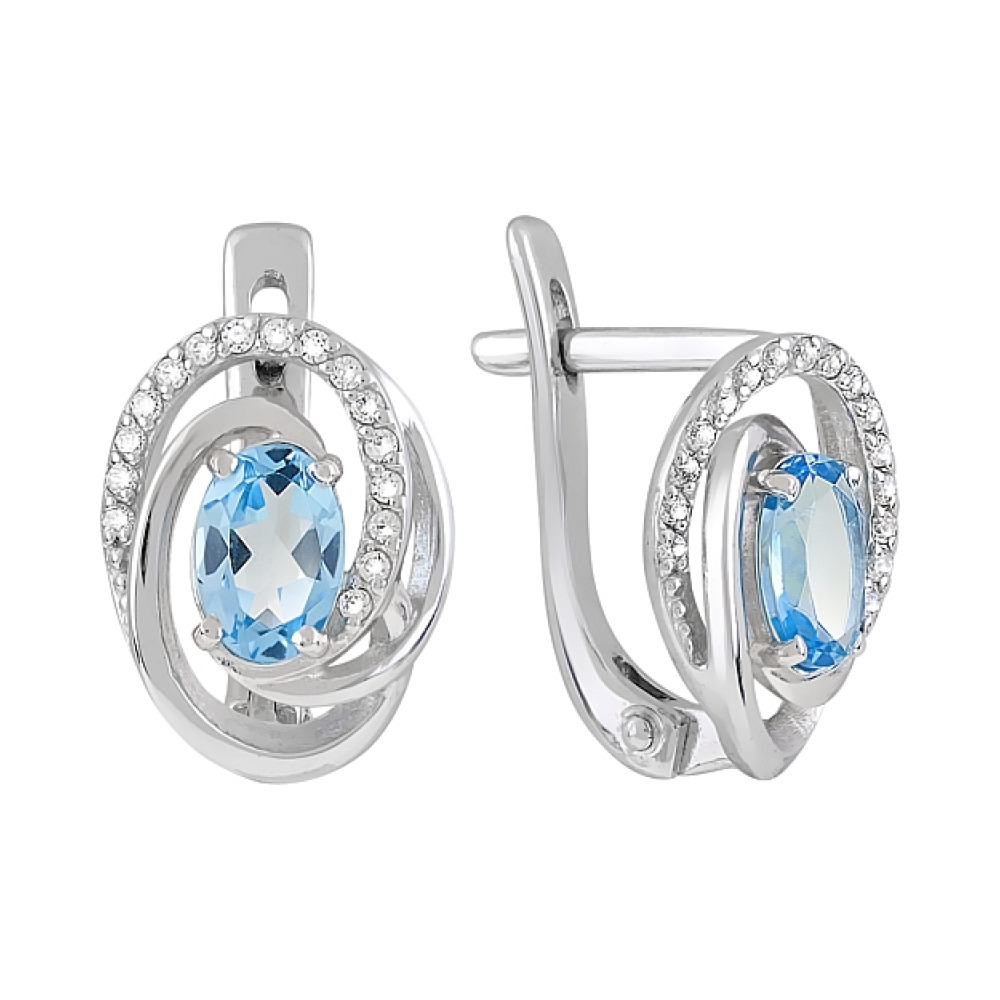 Золотые серьги с топазом и фианитом № 119977