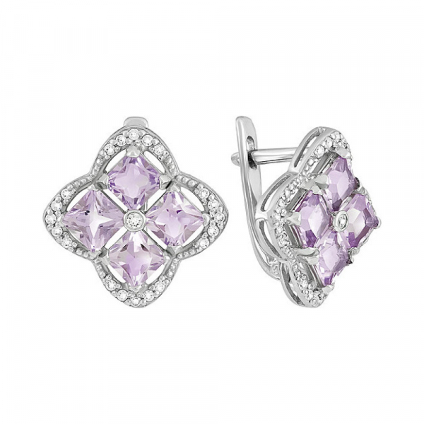 Серебряные серьги с аметистом и фианитом № 132076
