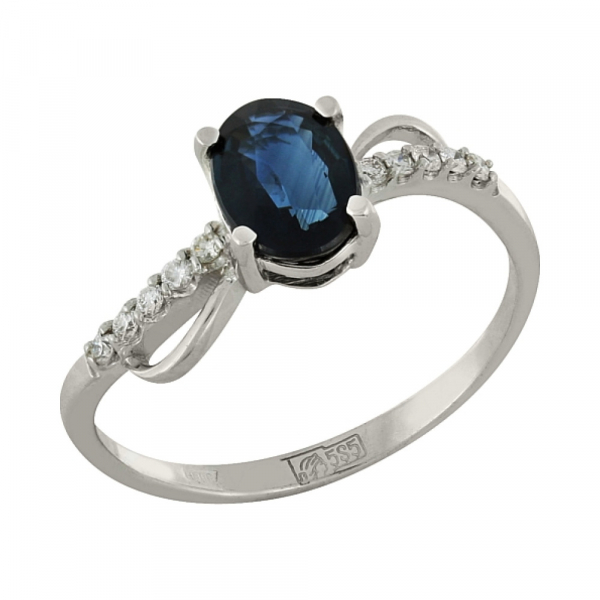 Золотое кольцо с бриллиантом и сапфиром № 100563