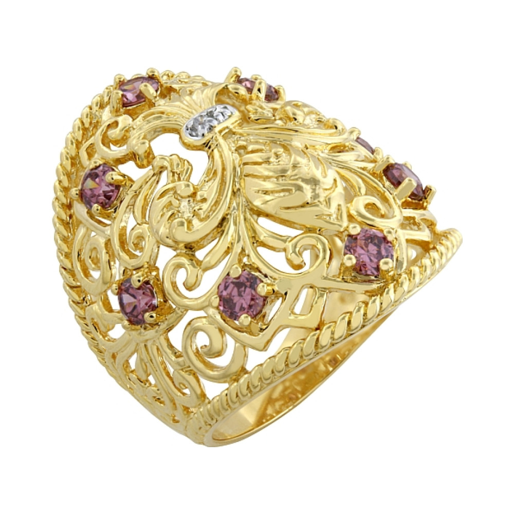 Серебряное кольцо с фианитом и золотым покрытием № 83305