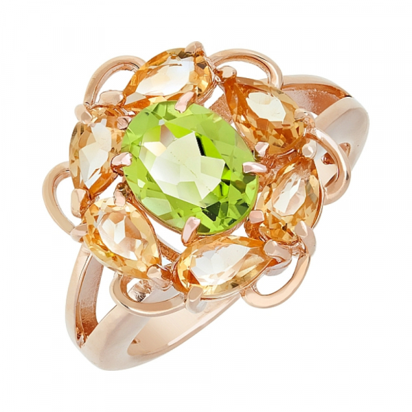 Золотое кольцо с полудрагоценными вставками № 116460