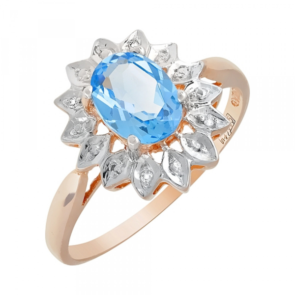 Золотое кольцо с бриллиантом и топазом № 8136