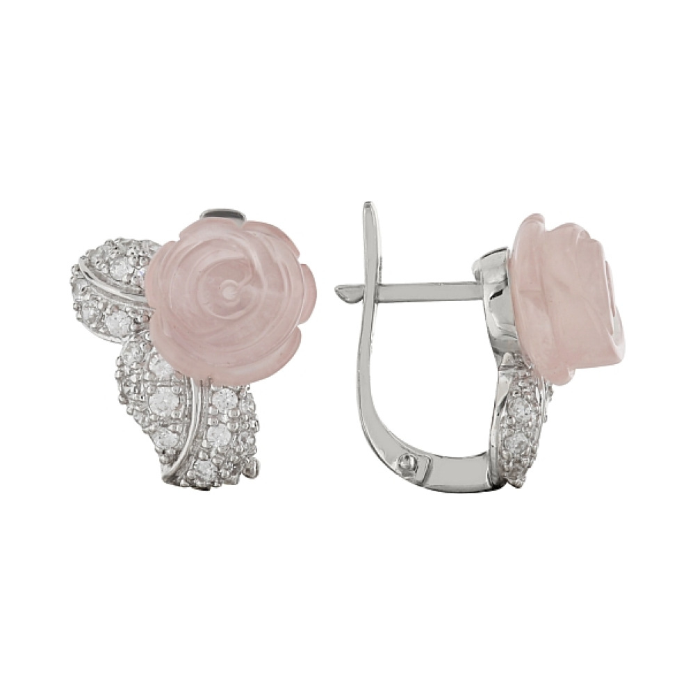 Серебряные серьги с кварцем и фианитом № 100221