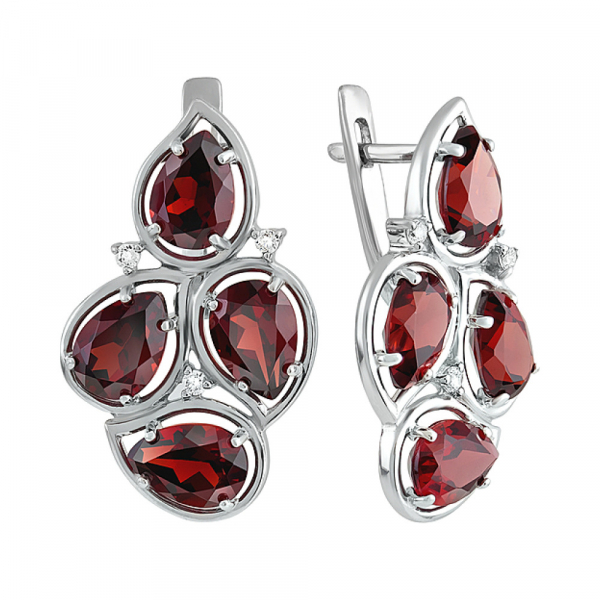 Серебряные серьги с гранатом и фианитом № 129606