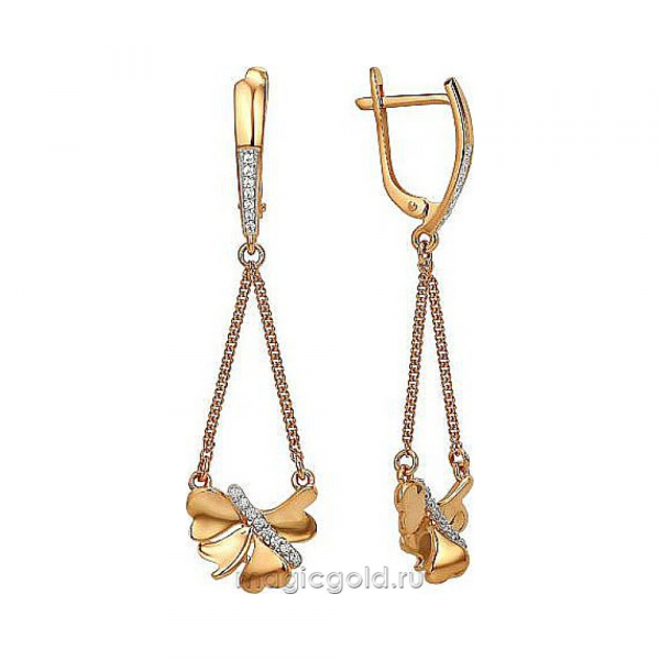 Золотые серьги с фианитом № 173147