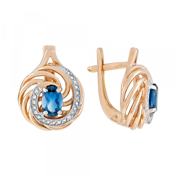 Золотые серьги с топазом и фианитом № 118908
