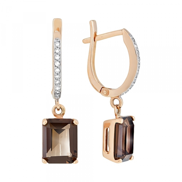 Золотые серьги с раухтопазом и фианитом № 105695