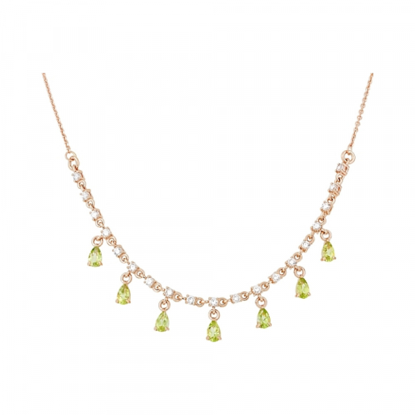 Золотое колье с хризолитом и фианитом № 114614