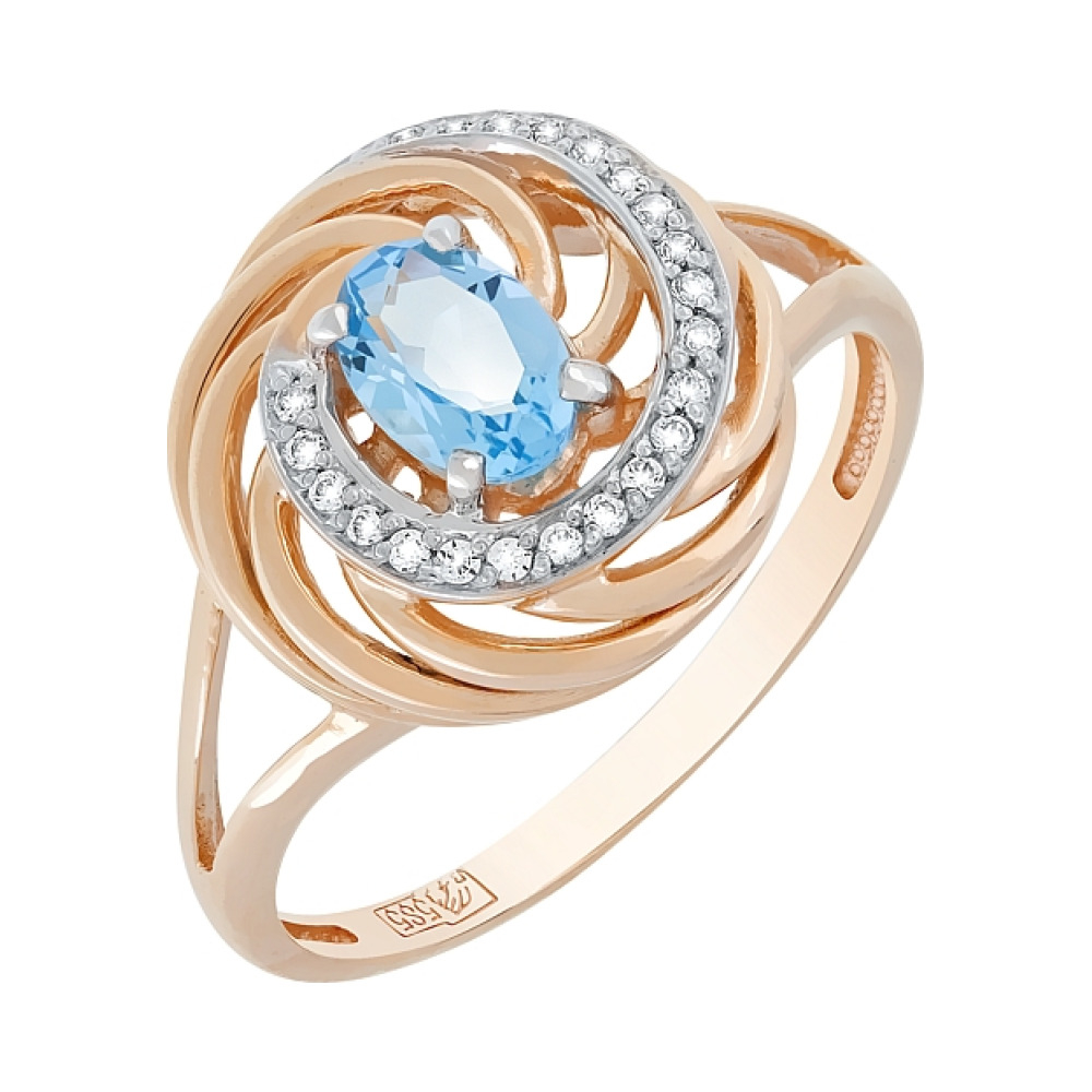 Золотое кольцо с топазом и фианитом № 118929