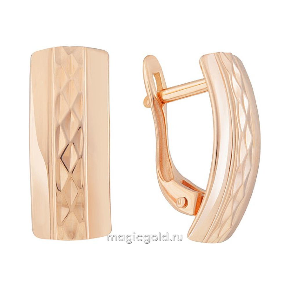 Золотые серьги без камня с алмазкой № 171858