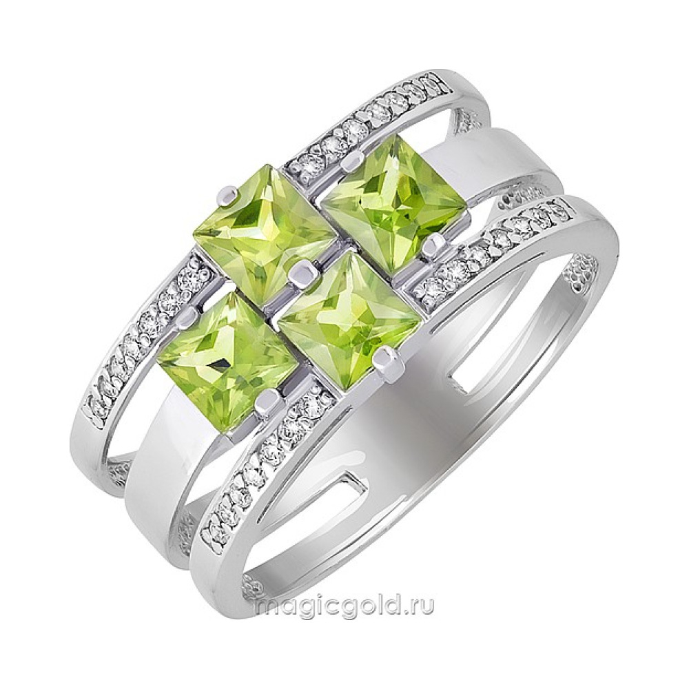 Серебряное кольцо с хризолитом и фианитом № 140113