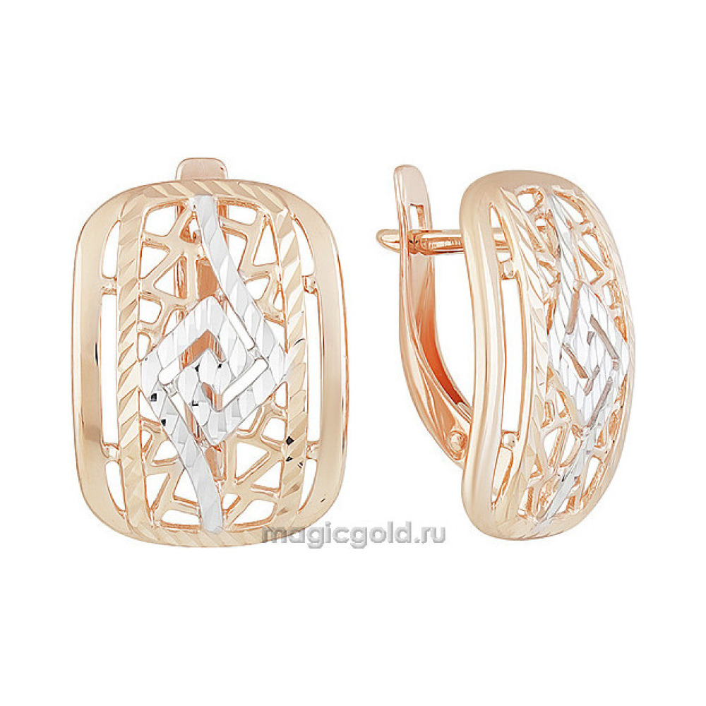 Золотые серьги без камня с алмазкой № 159838