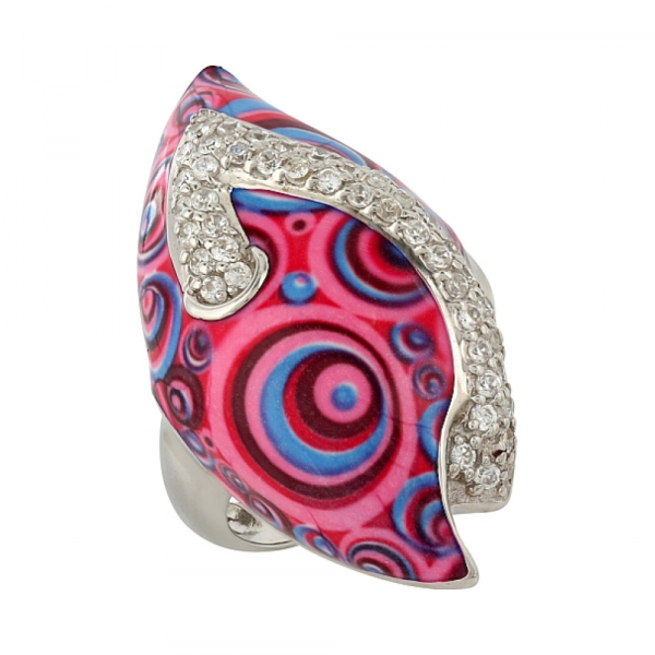 Серебряное кольцо с эмалью и фианитами № 106173