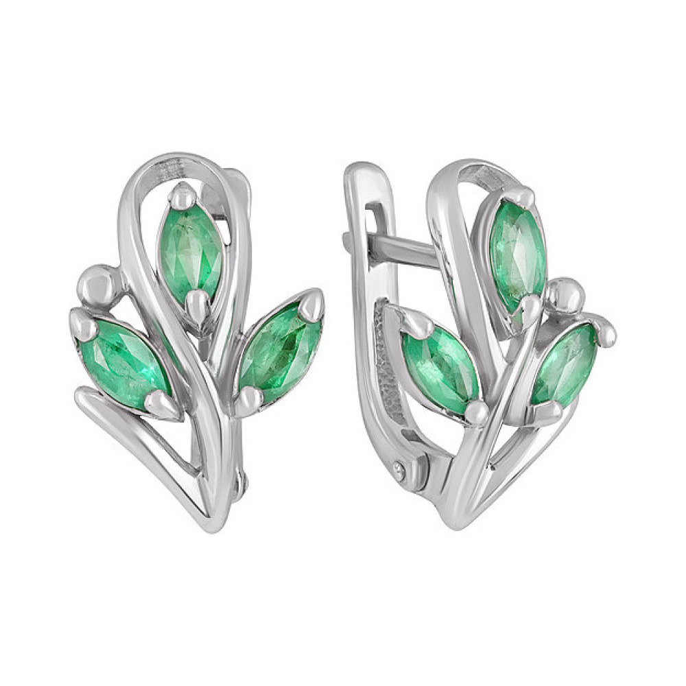 Серебряные серьги с изумрудом № 130371