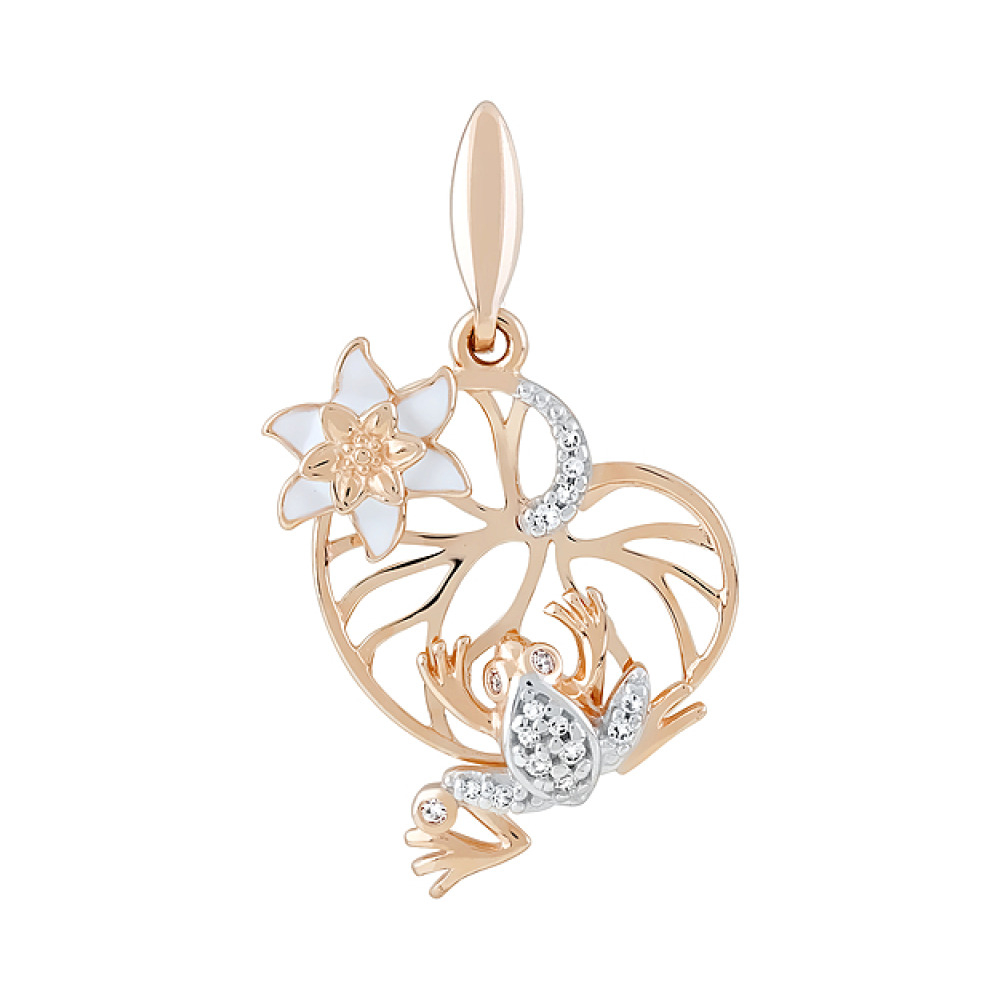 Золотая подвеска с фианитами и эмалью № 121992