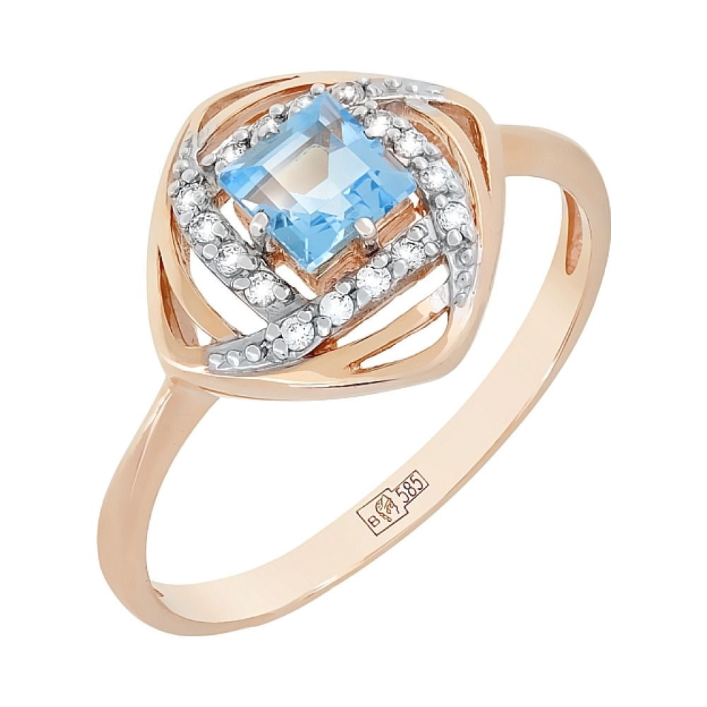 Золотое кольцо с топазом и фианитом № 117886