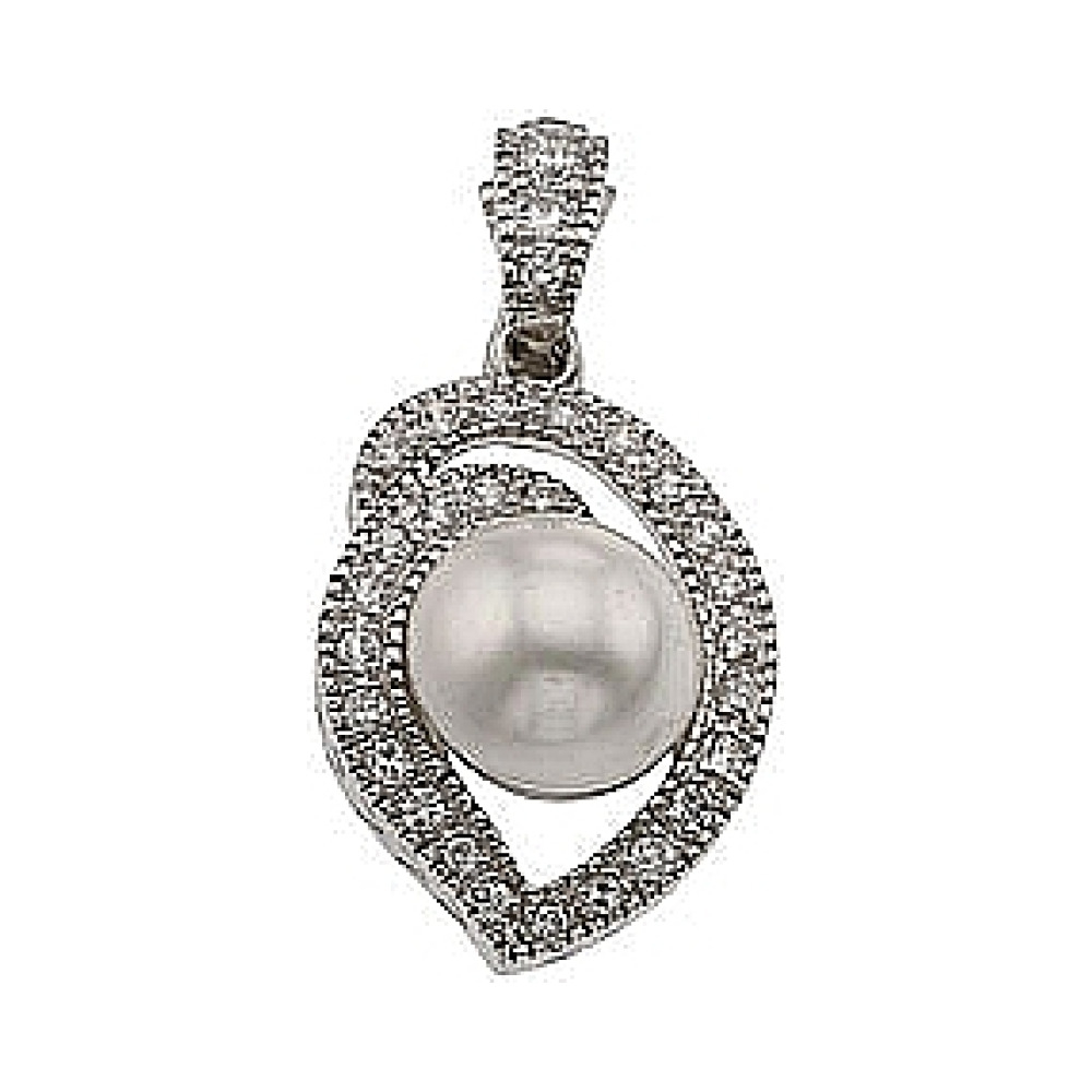 Серебряная подвеска с фианитом и имитац.жемчуга № 34171