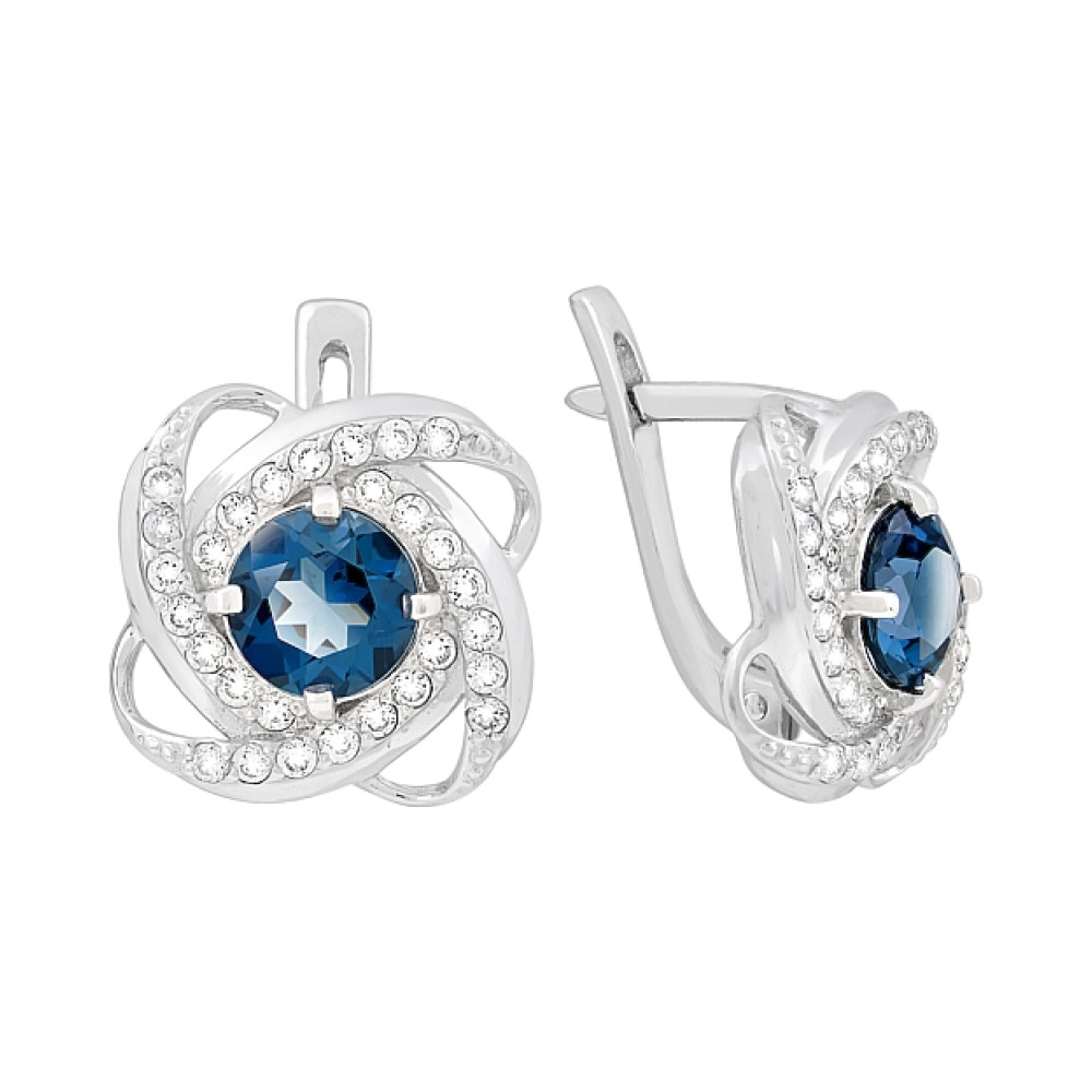 Золотые серьги с топазом и фианитом № 118399