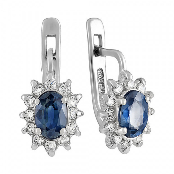 Серебряные серьги с сапфиром и фианитом № 132135