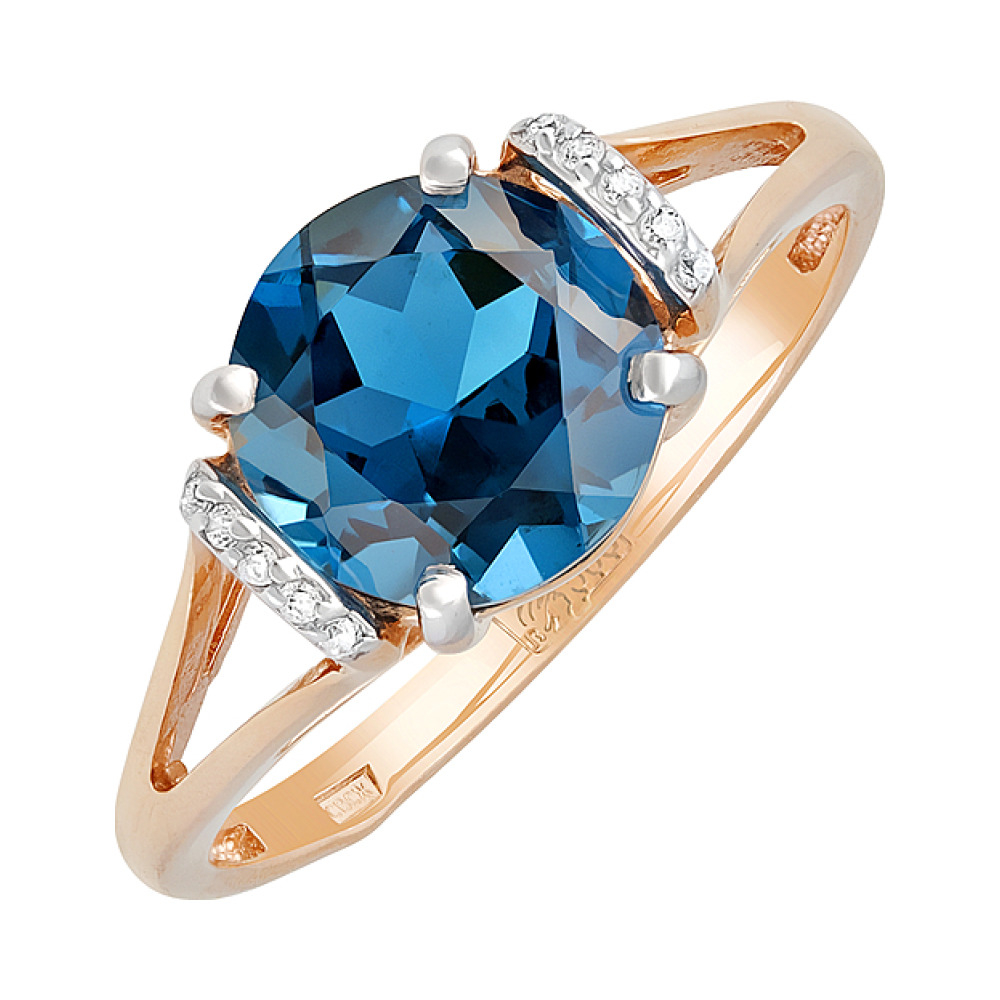 Золотое кольцо с топазом и фианитом № 129395