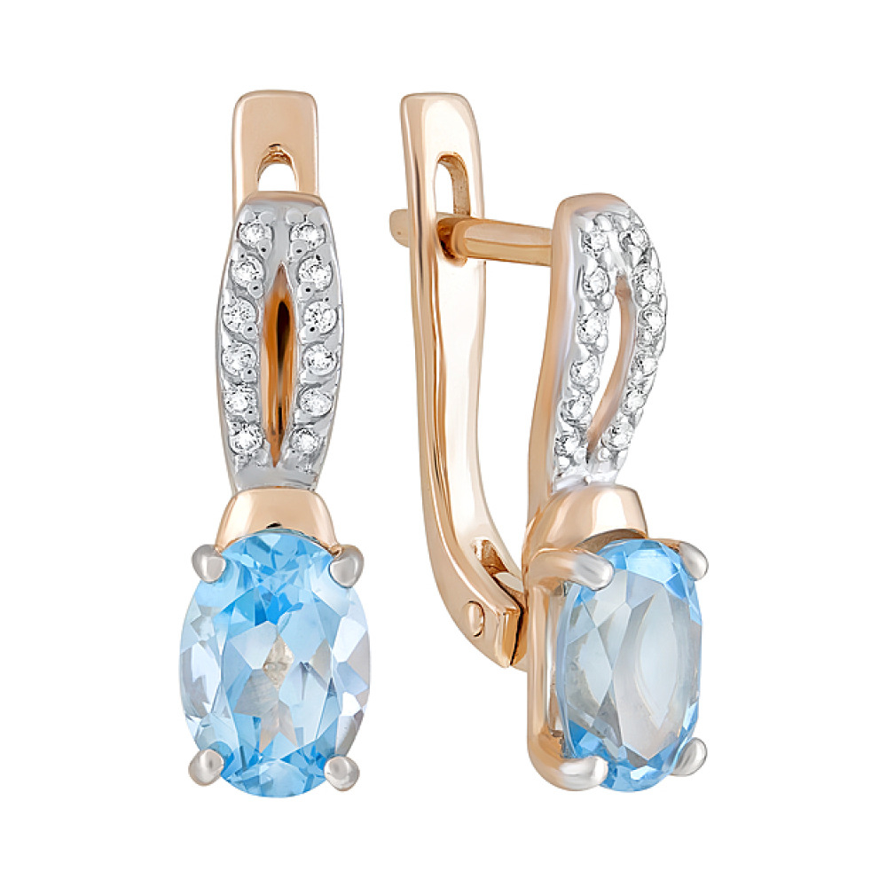 Золотые серьги с топазом и фианитом № 122831