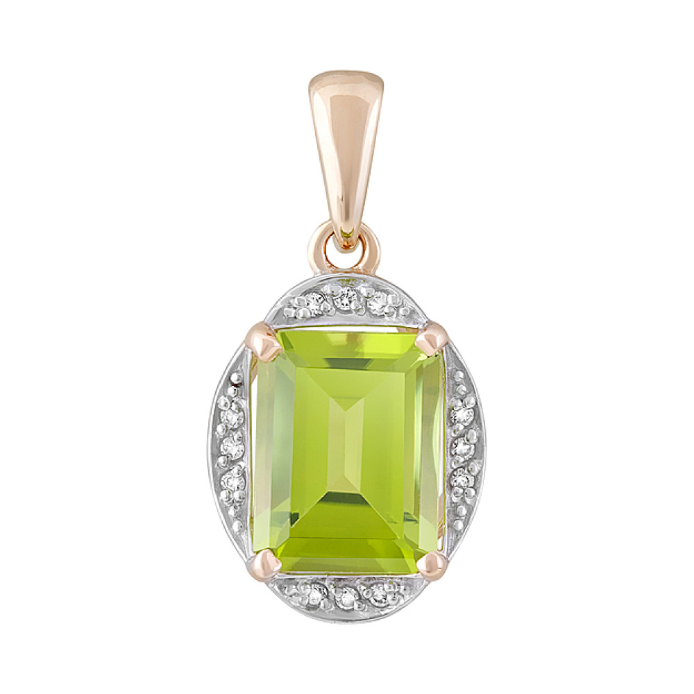 Золотая подвеска с хризолитом и фианитом № 126587