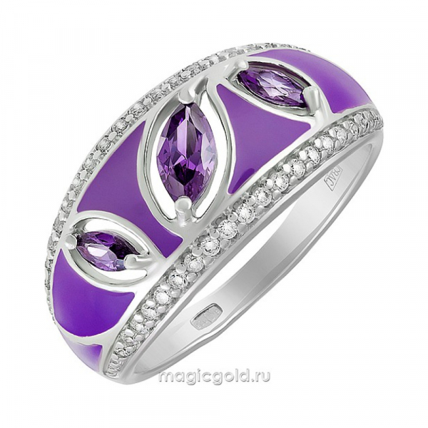 Серебряное кольцо с фианитом и эмалью № 134936