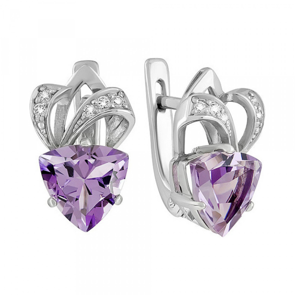 Серебряные серьги с аметистом и фианитом № 133121