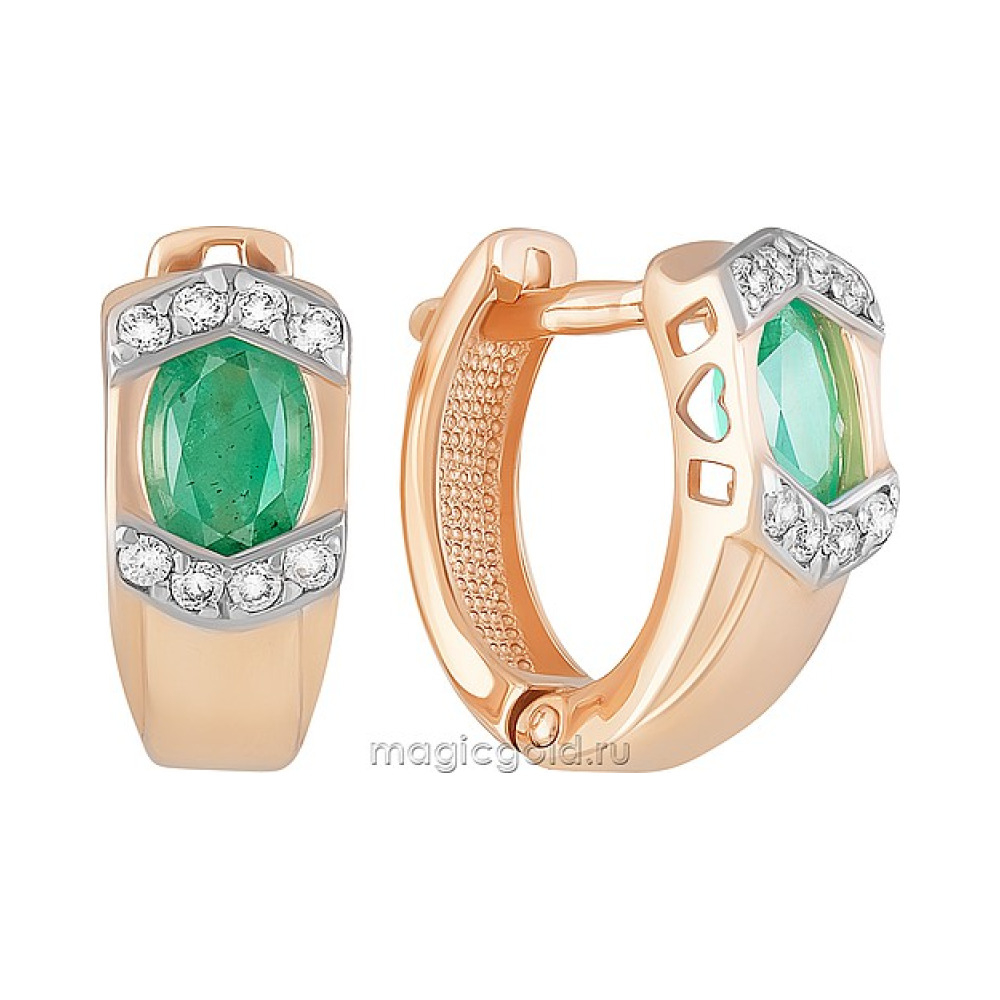 Золотые серьги с бриллиантом и изумрудом № 162017
