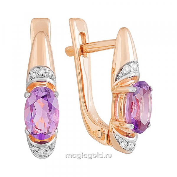 Золотые серьги с аметистом и фианитом № 142187