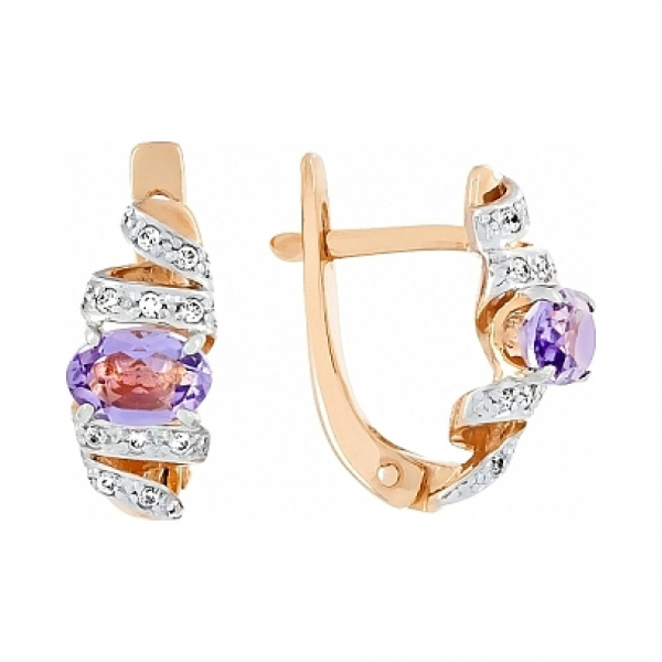 Золотые серьги с аметистом и фианитом № 100949
