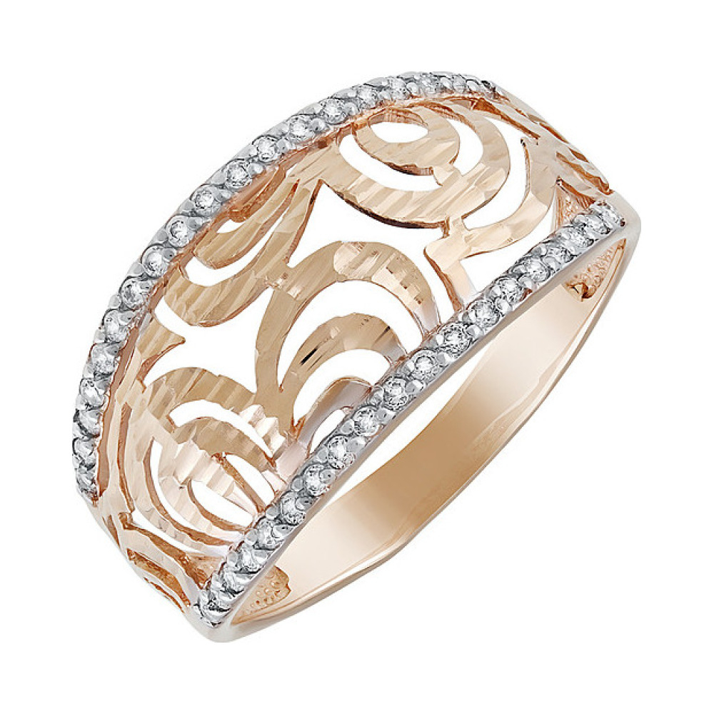 Золотое кольцо с фианитом и алмазкой № 135241