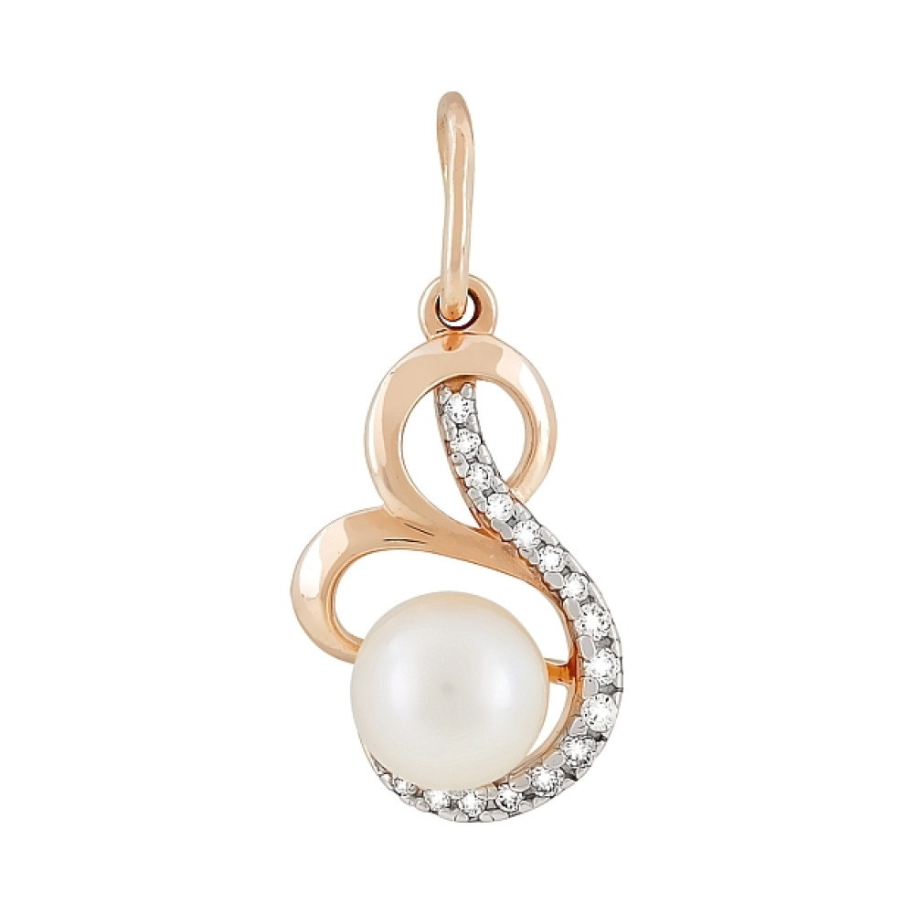 Золотая подвеска с жемчугом и фианитом № 119044