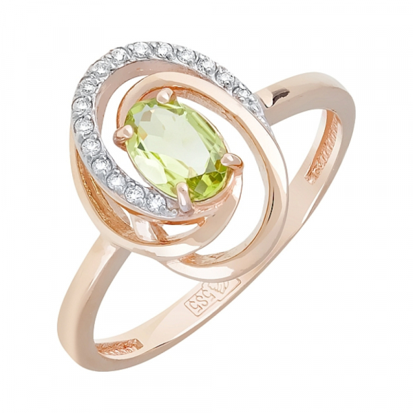 Золотое кольцо с хризолитом и фианитом № 119965