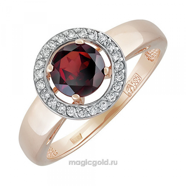 Золотое кольцо с гранатом и фианитом № 139780