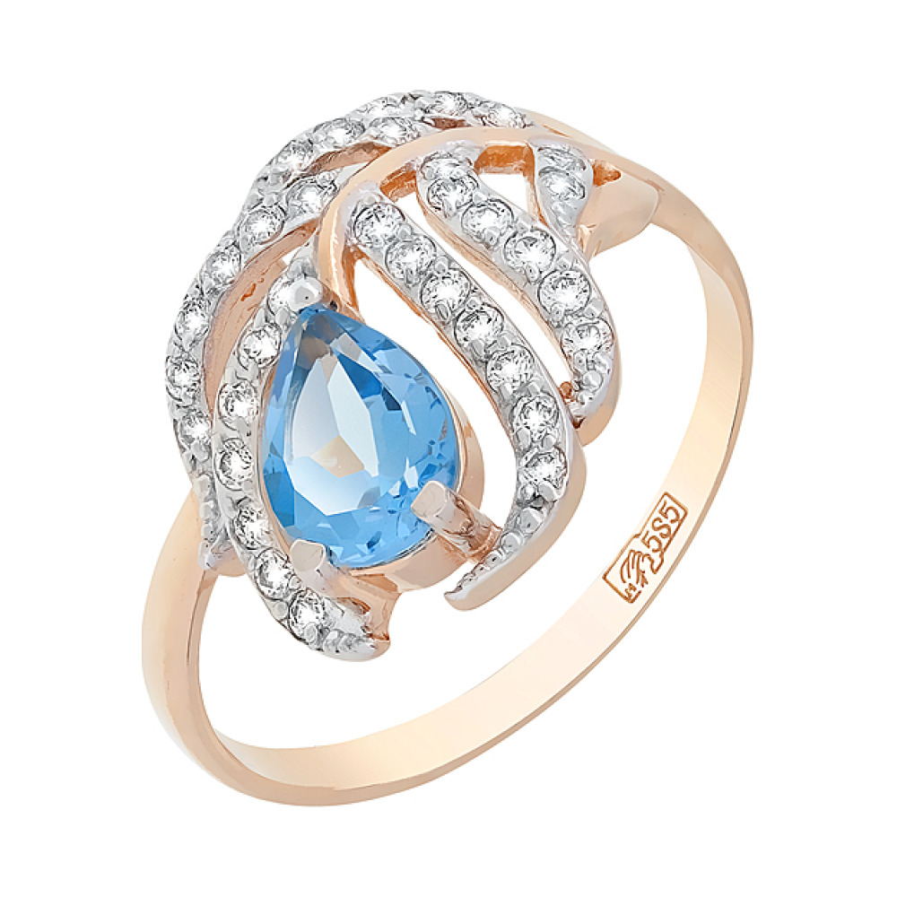 Золотое кольцо с топазом и фианитом № 117472