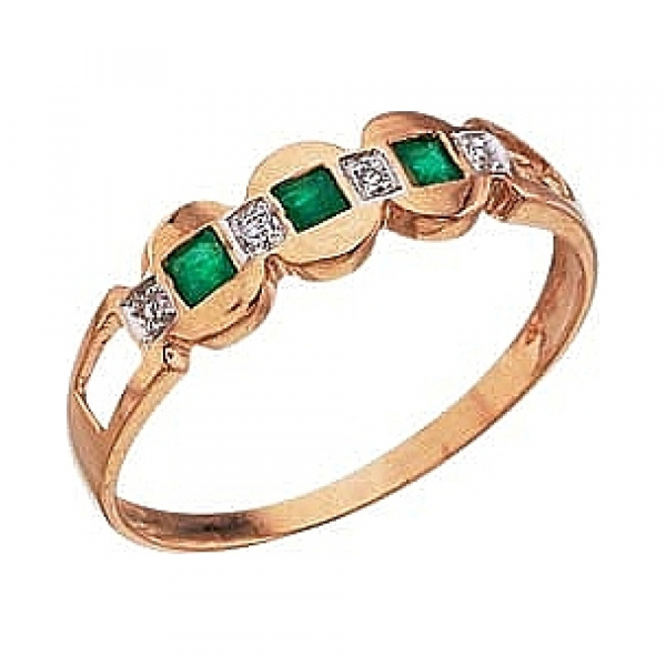 Золотое кольцо с бриллиантом и изумрудом № 3123