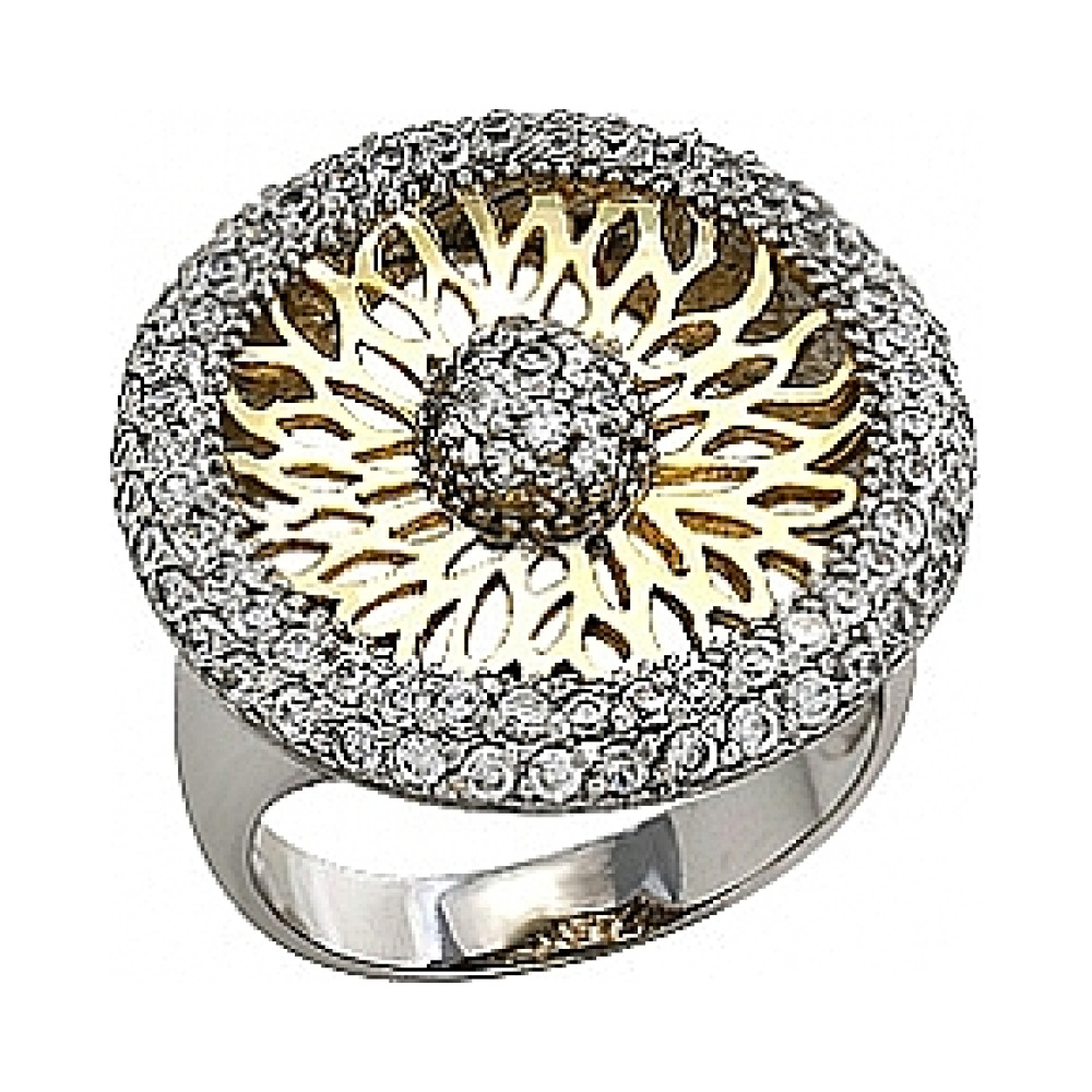 Серебряное кольцо с фианитом и золотым покрытием № 80886